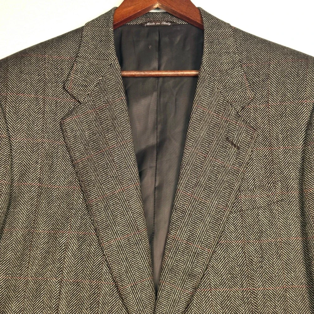 Canali Loro Piana Cashmere Wool Herringbone Sport Coat Mens 42L Brown Blazer